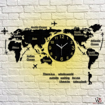 WORLD MAP ACRYLIC WALL CLOCK WITH NEON LIGHT