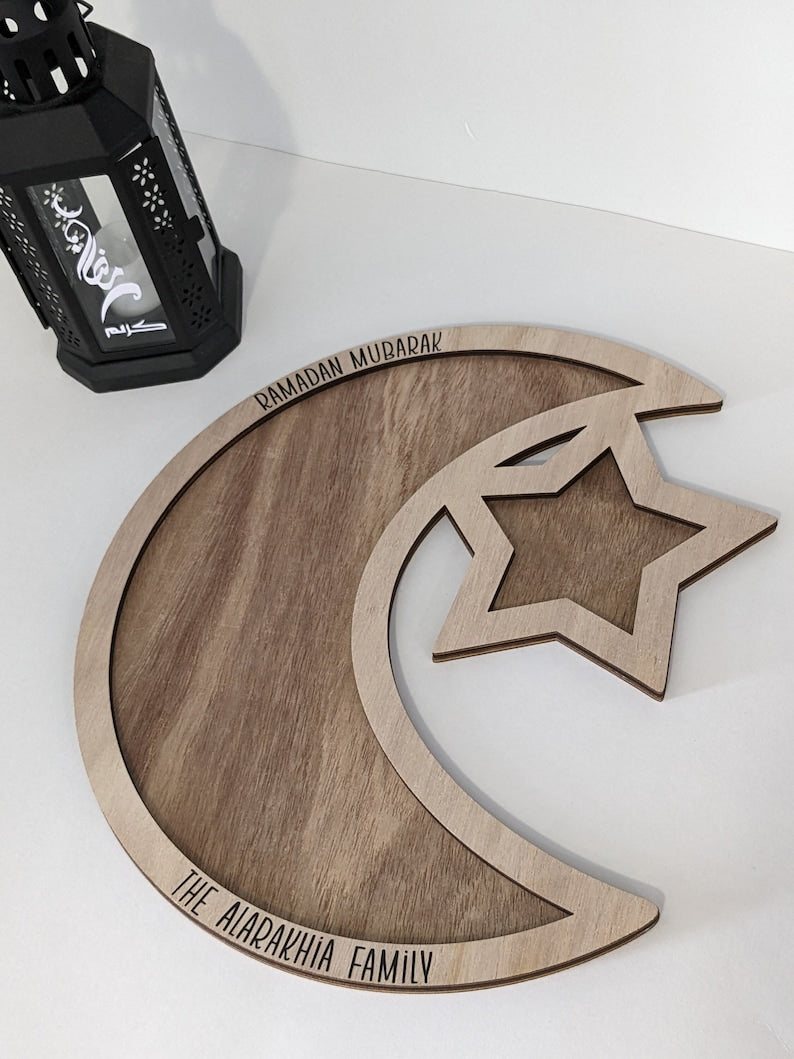 Personalized Crescent Moon Star Tray | Customized Ramadan Tray | Eid Tray I Eid Mubarak I Ramadan Mubarak