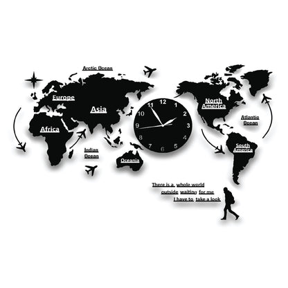 Large World Map Stylish 3D Wall Clock